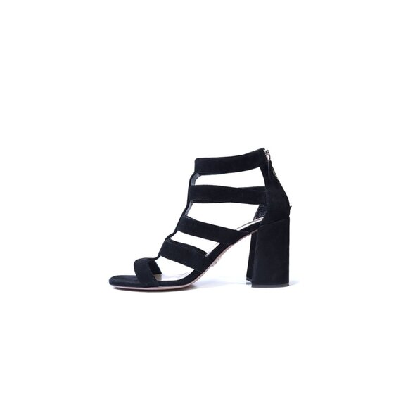 PRADA Sandals 39.5 | 9 US Womens Caged Block Heels Black Suede 85mm - Picture 1 of 8